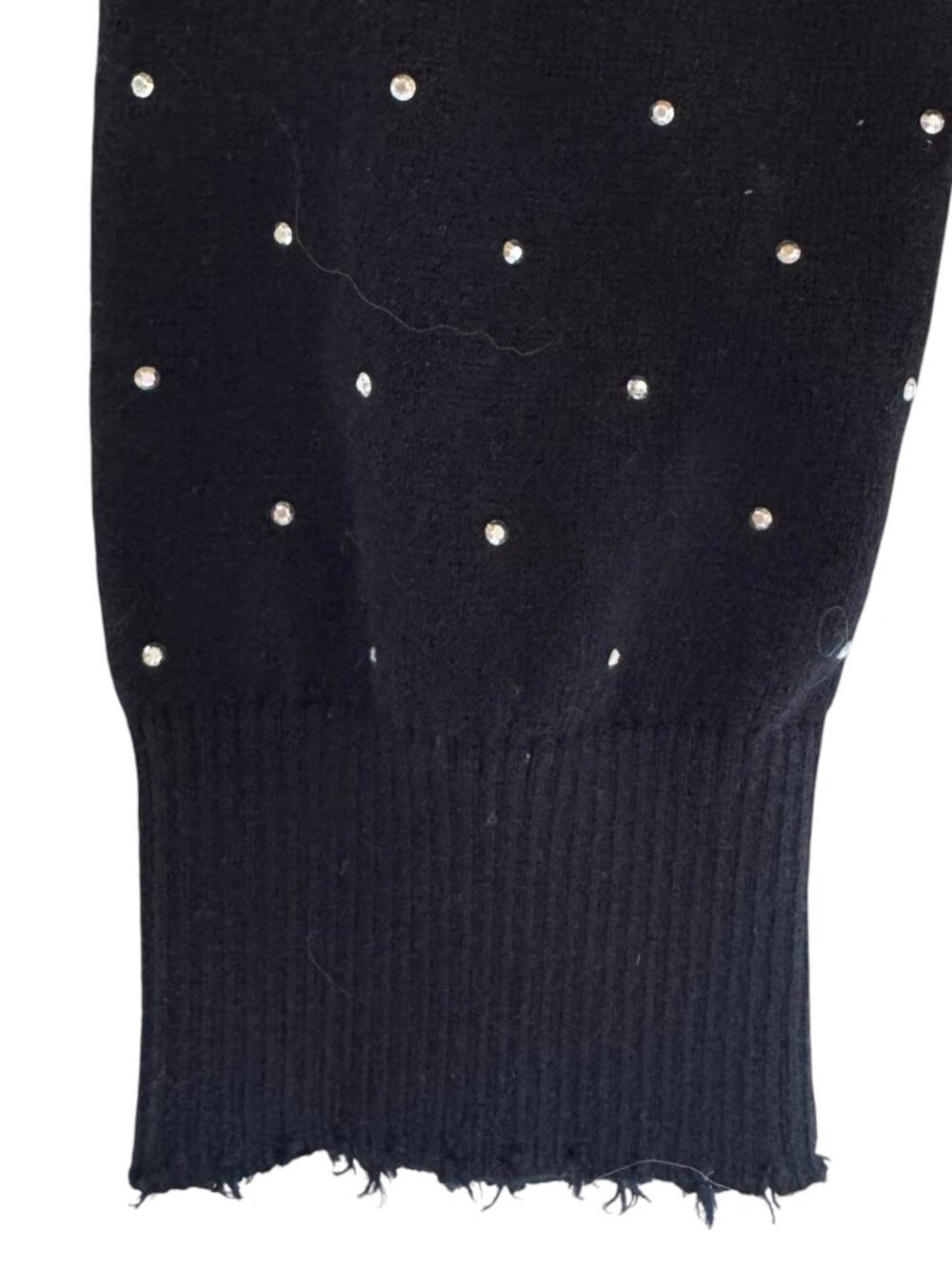 NEW MinnieRose Cashmere Sweater Frayed Edge Crew Black Silver Tone Beads Med - Picture 4 of 12